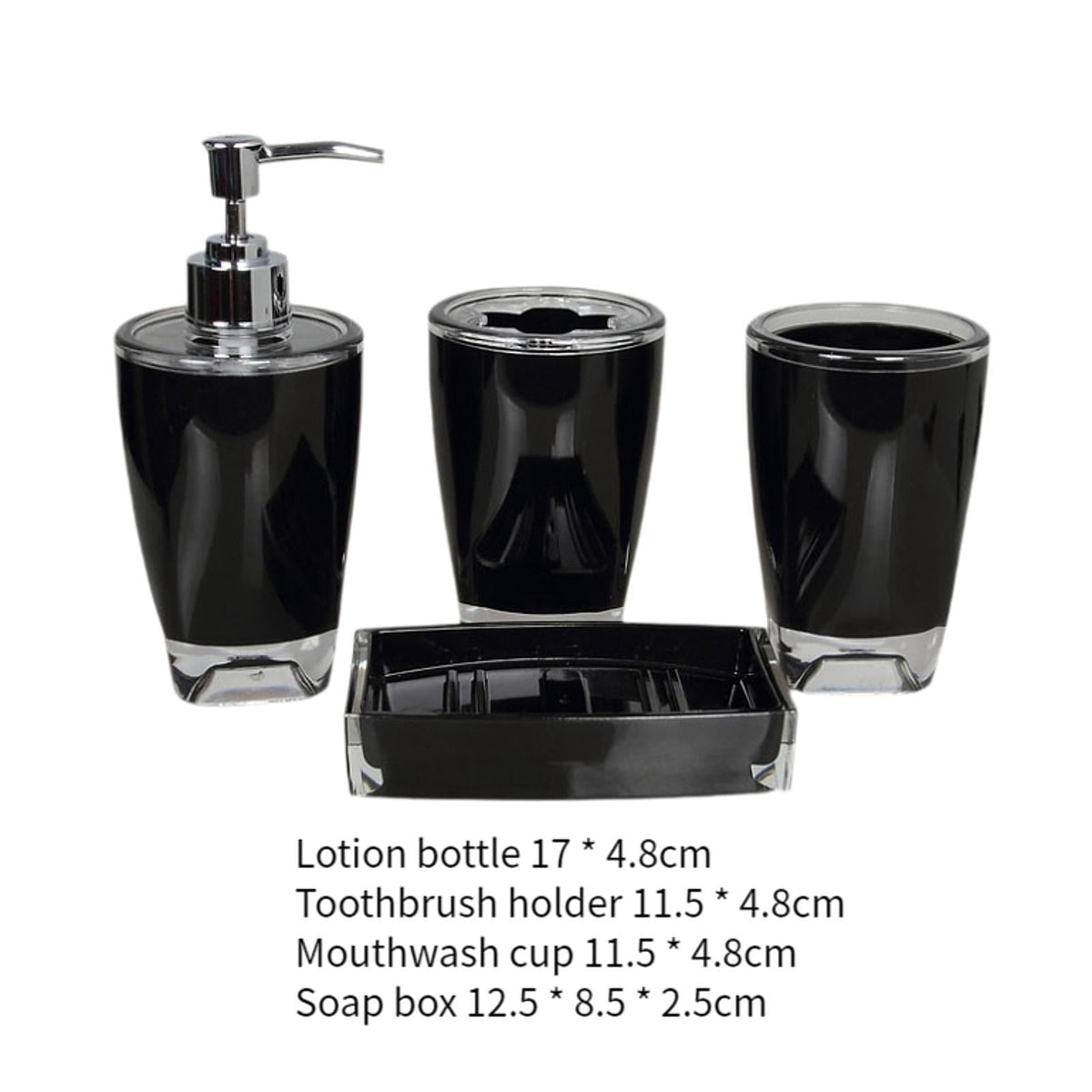 Lazsy 4 Pieces Soap Dispenser Toothbrush Holder Apartment Essentials Acrylic Organizer Black